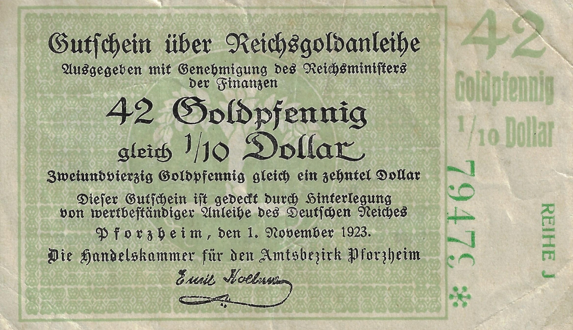 1923 - Ein Kollmar-Dollar im dem Wert von 42 Goldpfennig